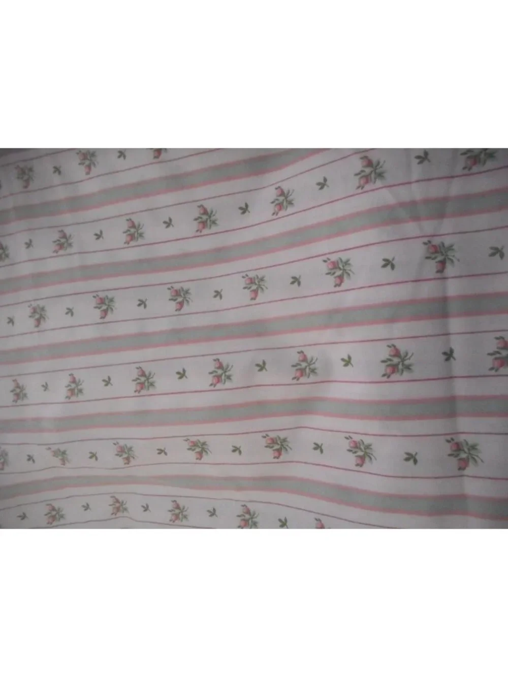 1980s Westpoint Stevens Full Flat Sheet cotton/poly Floral pink green stripe